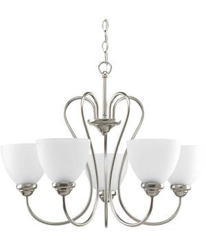 Heart 5-Light Etched Glass Farmhouse Chandelier Light Brushed Nickel