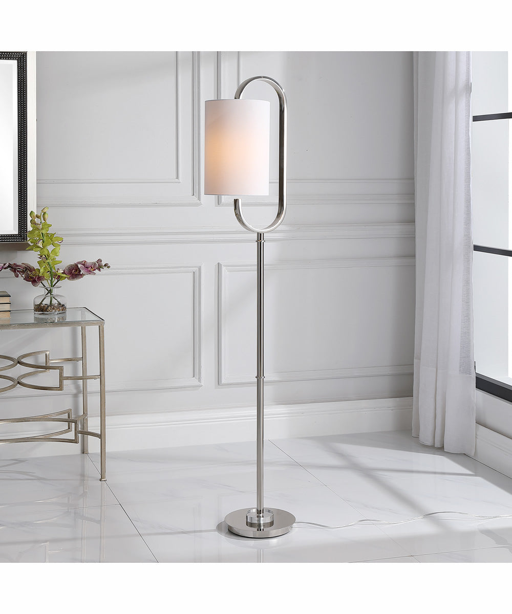 64"H 1-Light Floor Lamp Iron and Crystal in Polished Nickel and Crystal with a Rectangular Shade