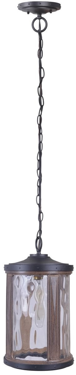 9"W Madera 1-Light Outdoor Pendant Textured Black/Whiskey Barrel