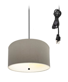 2 Light Swag Plug-In Pendant 14"w Light Oatmeal with Diffuser, Black Cord