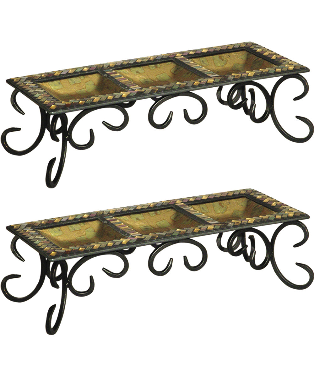 3.75 Inch H Herringbone 2-Piece Mosaic Art Glass Candle Holders