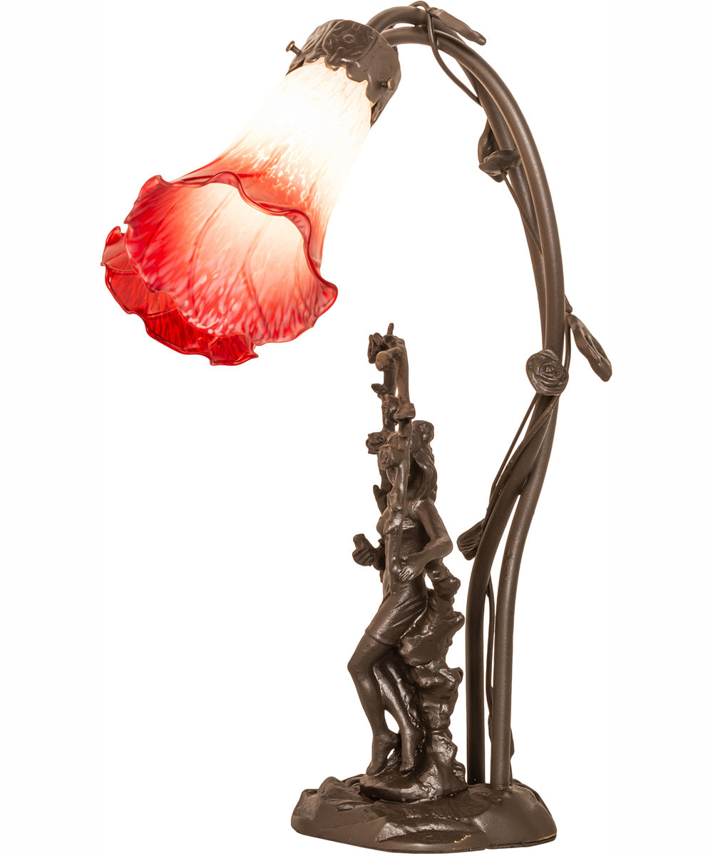 17" High Red/White Pond Lily Tiffany Pond Lily 2 Light Trellis Girl Accent Lamp