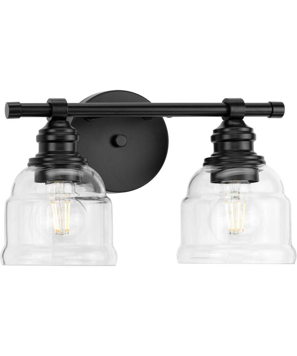 Ambrose 2-Light Farmhouse Clear Glass Bath Vanity Light Matte Black