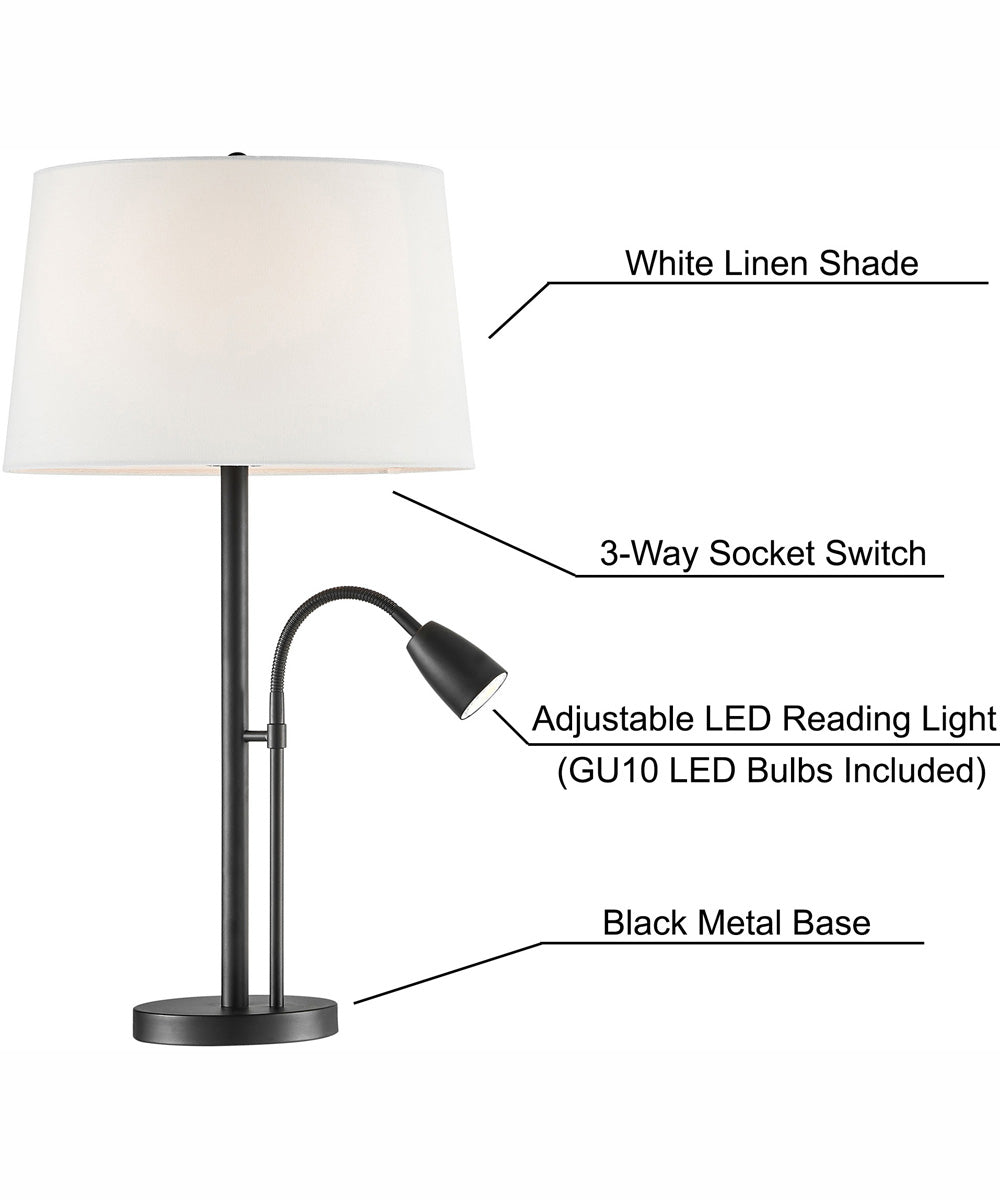 Nanette 1-Light 2 Pack-Table Lamp With Reading Black/White Linen