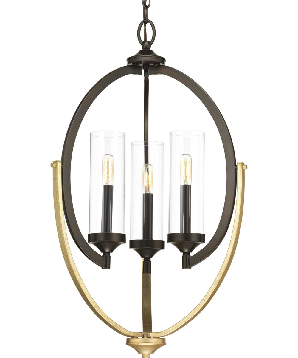 Evoke 3-Light Clear Glass Luxe Chandelier Light Antique Bronze