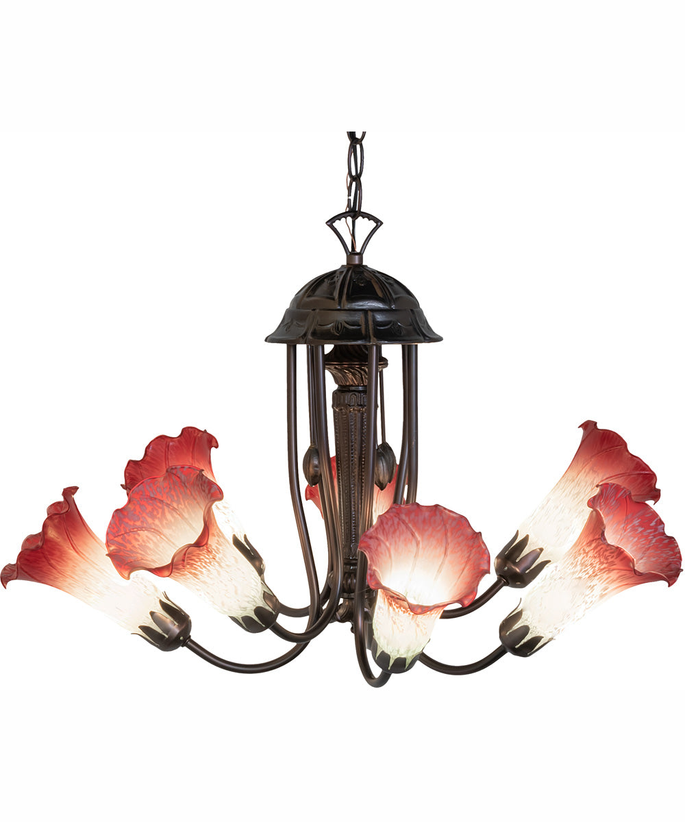 24" Wide Pink/White Tiffany Pond Lily 7 Light Chandelier