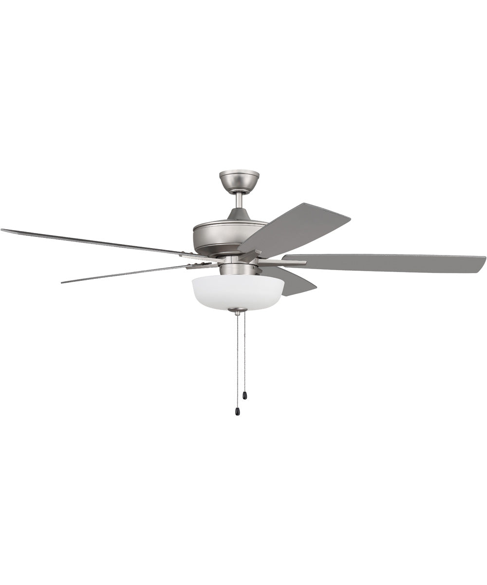 60" Super Pro 111 White Bowl Light Kit 3-Light LED Ceiling Fan (Blades Included) Brushed Satin Nickel