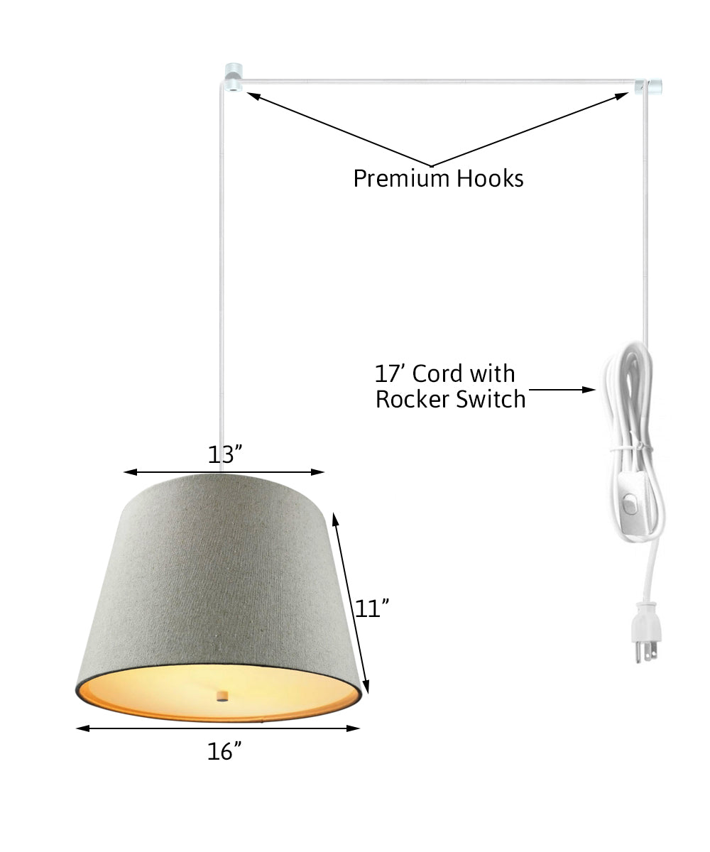16"W 2 Light Swag Plug-In Pendant  Sand Linen with Diffuser White Cord