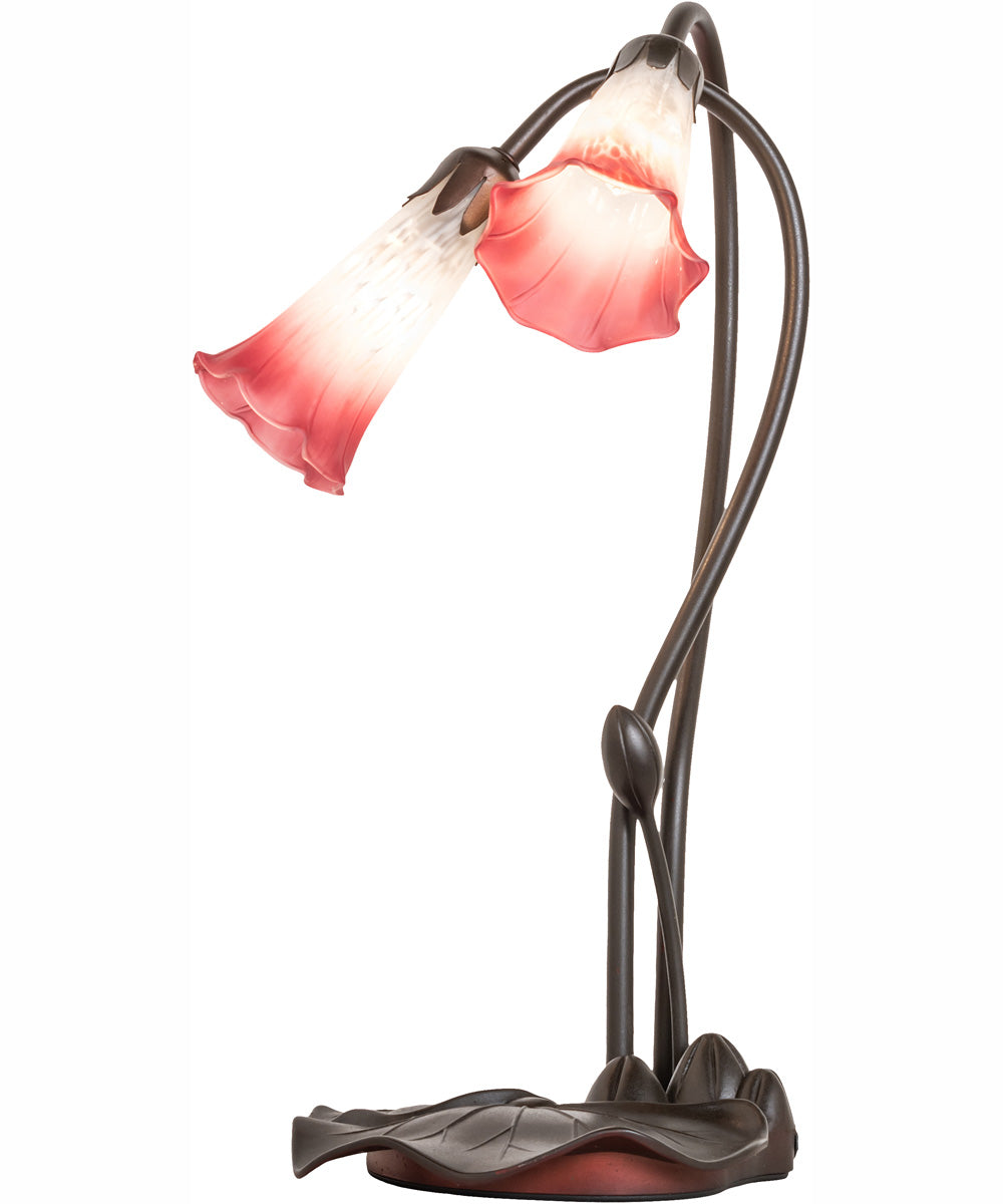 16" High Pink/White Tiffany Pond Lily 2 Light Accent Lamp