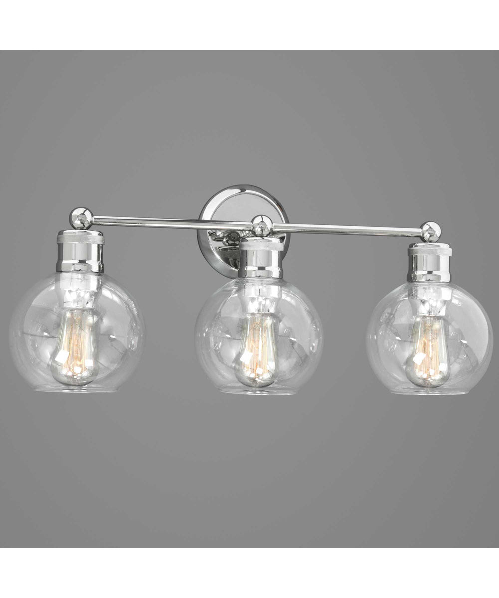Hansford 3-Light Clear Glass Coastal Bath Vanity Light Polished Nickel
