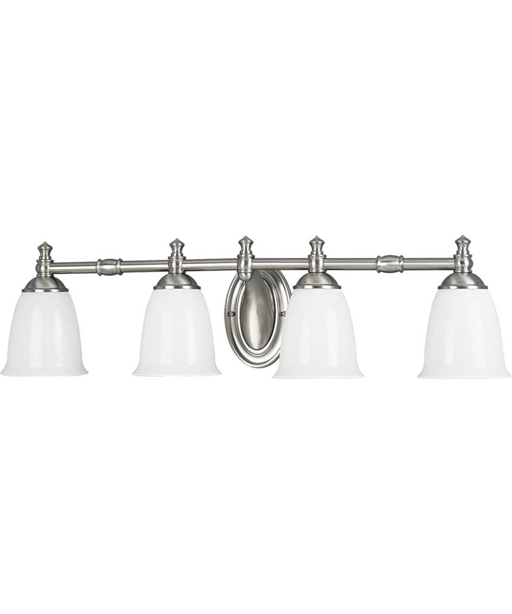 Victorian 4-Light White Opal Glass Farmhouse Bath Vanity Light Brushed Nickel