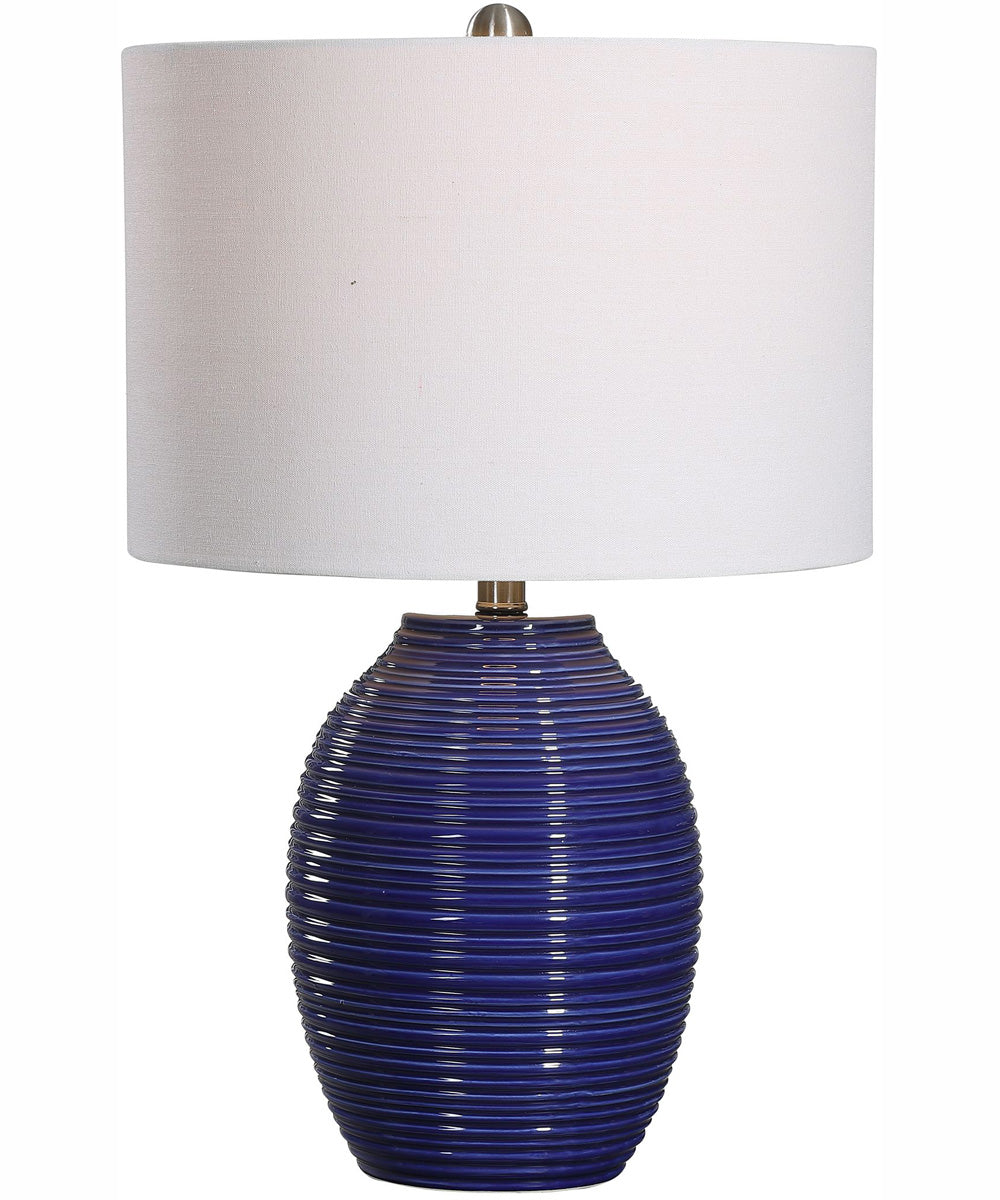 24"H 1-Light Table Lamp Ceramic and Steel in Indigo Blue and Brushed Nickel with a Drum Shade