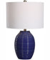 24"H 1-Light Table Lamp Ceramic and Steel in Indigo Blue and Brushed Nickel with a Drum Shade