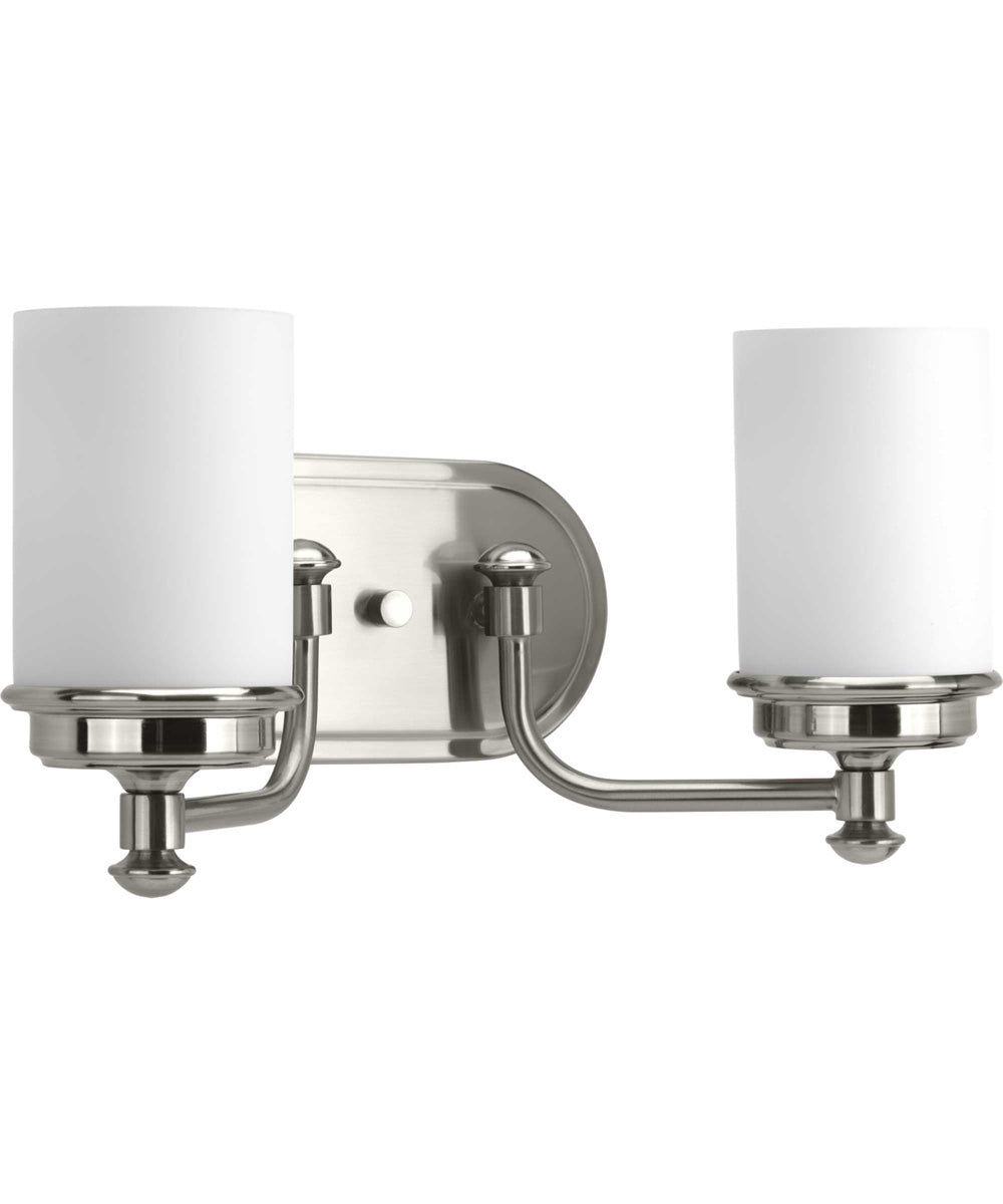 Glide 2-Light Etched Opal Glass Coastal Bath Vanity Light Brushed Nickel