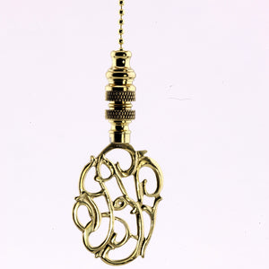 Polished Brass Williamsburg Cipher Ceiling Fan Pull, 3.25"h with 12" Polished Brass Chain