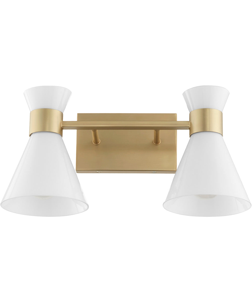 Beldar 2-light Bath Vanity Light Aged Brass w/ Gloss Opal