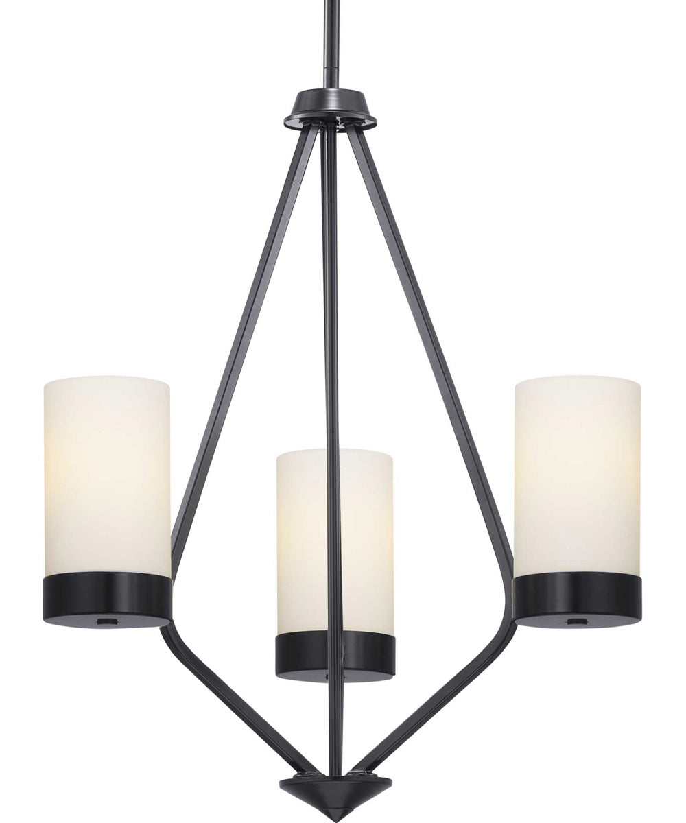 Elevate 3-Light Etched White Glass Mid-Century Modern Chandelier Light Matte Black