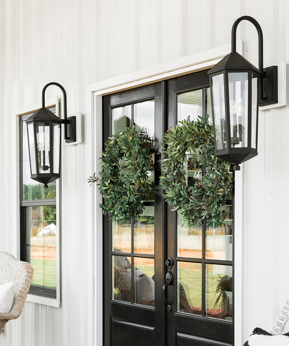 Ellsworth 3-Light Outdoor Wall Mount In Black With Clear Glass