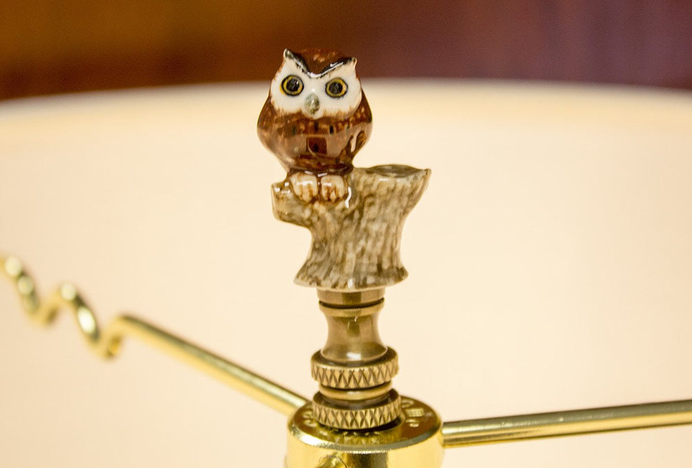 Owl on Branch Lamp Finial Porcelain 2.25"h