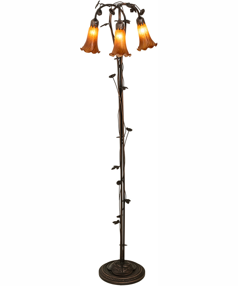 58" High Amber Tiffany Pond Lily 3 Light Floor Lamp