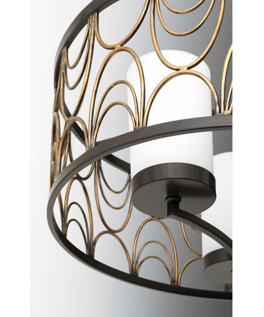 Cirrine 3-Light Etched White Glass Global Chandelier Light Antique Bronze