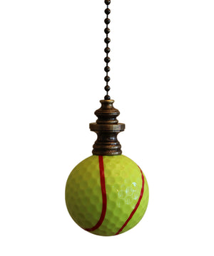 Tennis Ball with Red Stripe Ceiling Fan Pull, 2.25"h with 12" Antiqued Brass Chain