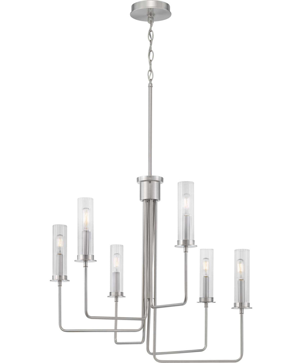 Rainey 6-Light Clear Fluted Ribbed Glass Modern Chandelier Light Brushed Nickel