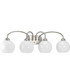 Carisa 4-Light Opal Glass Mid-Century Modern Bath Vanity Light Brushed Nickel
