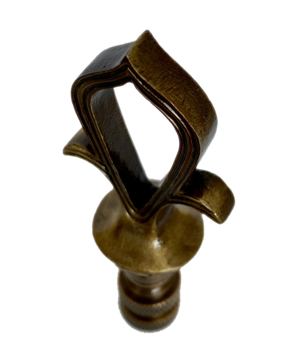 Antique Metal Reeded Loop Lamp Finial with Antiqued Brass Base 3.25"h