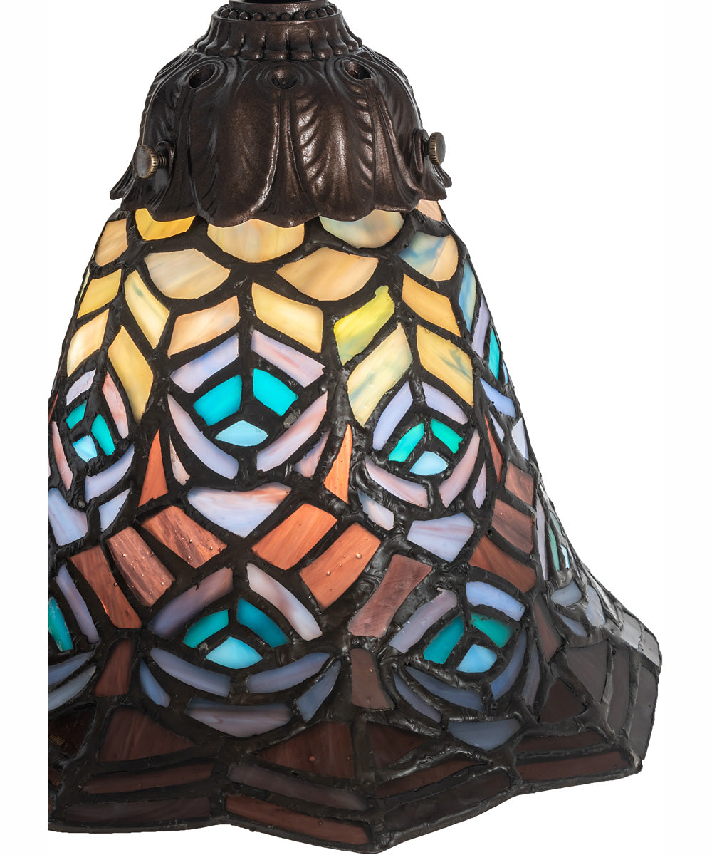 23" High Tiffany Peacock Feather 3 Light Table Lamp