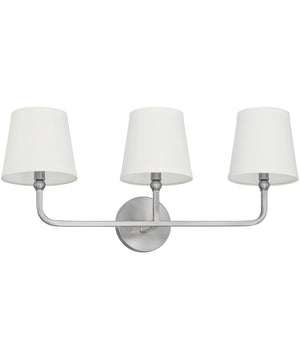 Dawson 3-Light Vanity In Brushed Nickel Finish With Decorative White Fabric Stay-Straight Shades