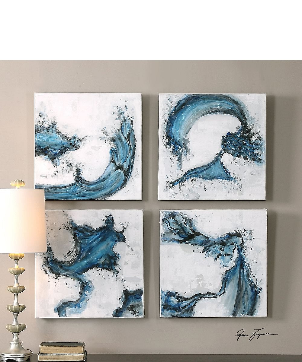 20"H Swirls In Blue Abstract Art Set of 4