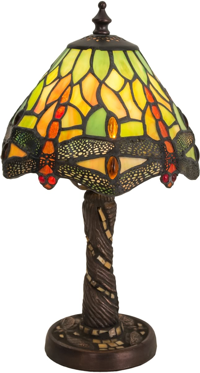 12"H Tiffany Hanginghead Dragonfly w/ Twisted Fly Mosaic Base Mini Lamp