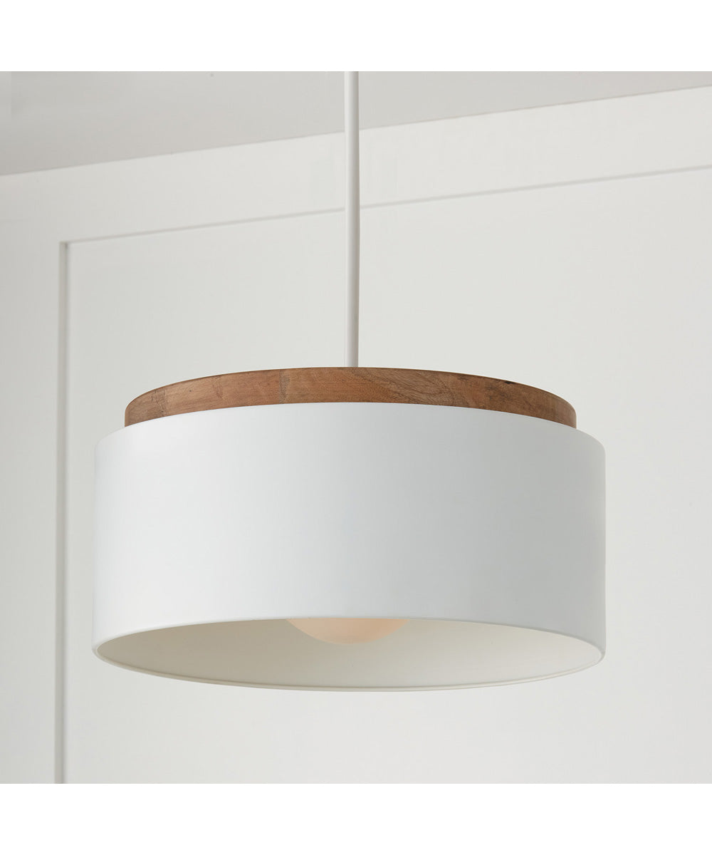 Liam 1-Light Pendant Light Wood and White