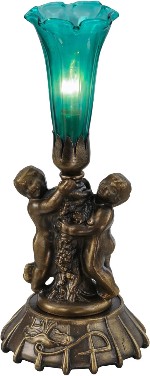 12"H Green Irridescent Cherub Pond Lily Mini Lamp