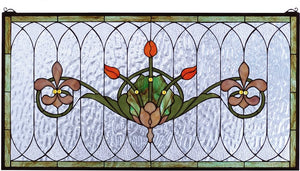 19"H x 36"W Tulip & Fleurs Stained Glass Window