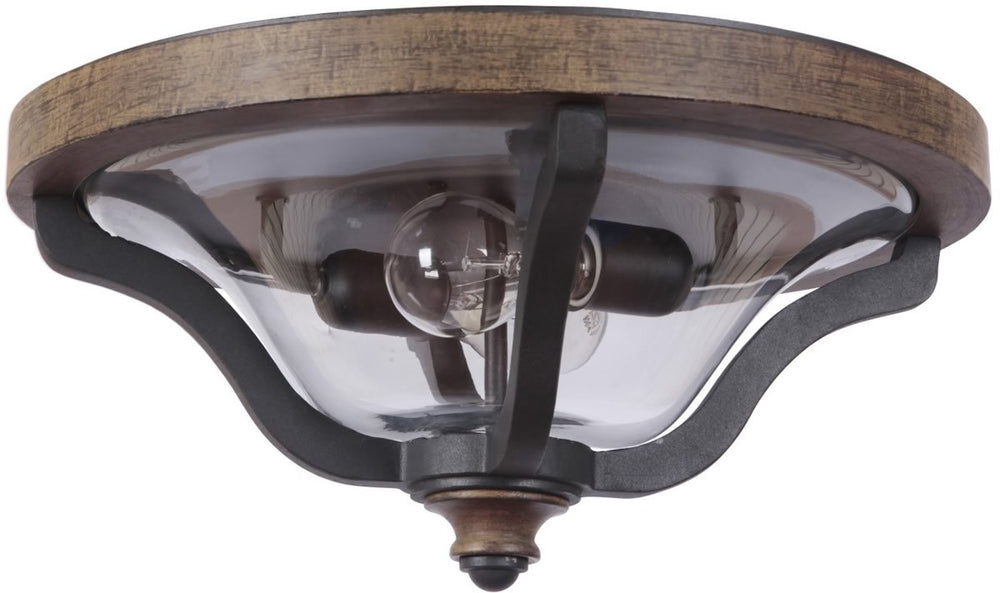 16"W Ashwood 2-Light Outdoor Flush Mount Textured Black/Whiskey Barrel