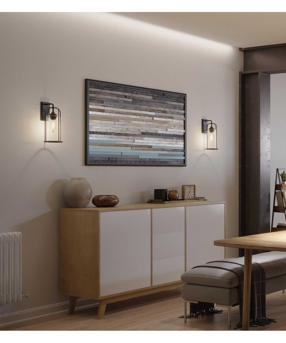 Watch Hill 1-Light Clear Seeded Glass Farmhouse Style Large Outdoor Wall Lantern Textured Black