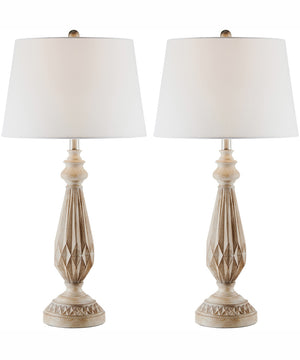 Garo 1-Light 2 Pack-Table Lamp Brushed Wood Finished/White Linen