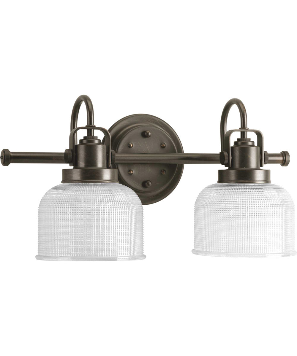 Archie 2-Light Clear Double Prismatic Glass Coastal Bath Vanity Light Venetian Bronze