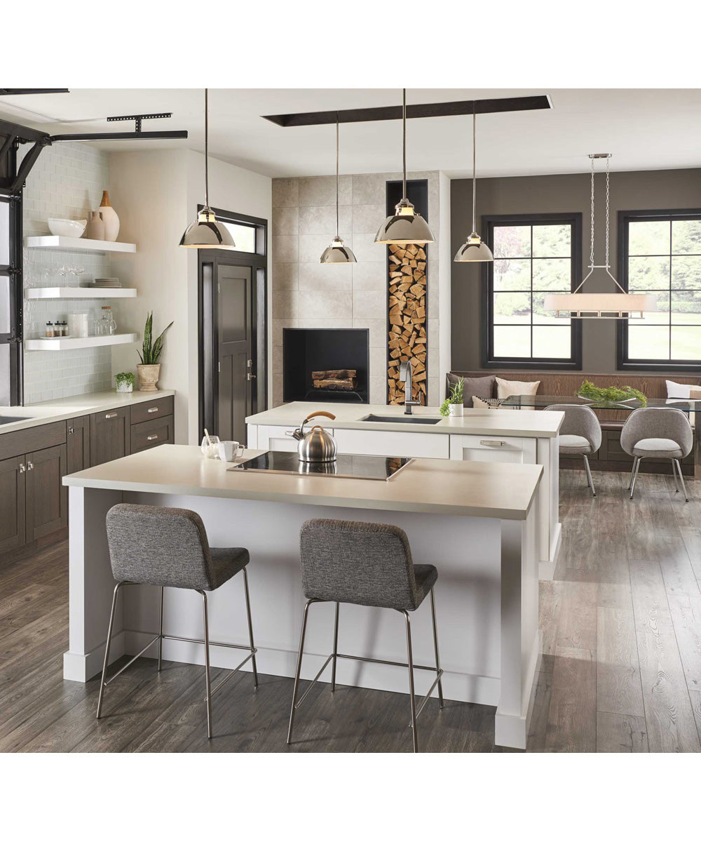 Carbon 1-Light Etched White Glass Mid-Century Modern Pendant Light Polished Nickel