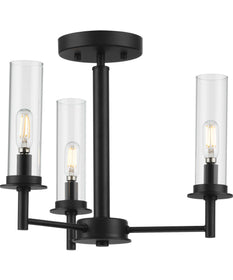 Kellwyn 3-Light Clear Glass Transitional Style Convertible Semi-Flush Ceiling or Hanging Pendant Light Matte Black