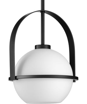Delayne 1-Light Mid-Century Modern Etched Opal Glass Pendant Light Matte Black