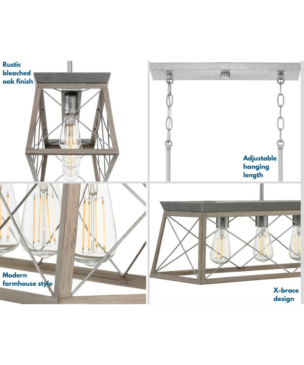 Briarwood 5-Light Galvanized Bleached Oak Farmhouse Style Linear Island Chandelier Light Galvanized Finish