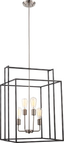 19"W Lake 4-Light Pendant Iron Black / Brushed Nickel Accents