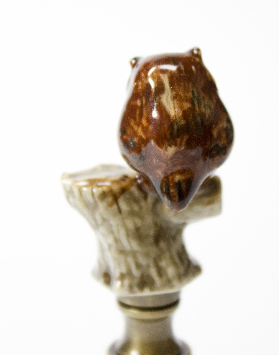 Owl on Branch Lamp Finial Porcelain 2.25"h