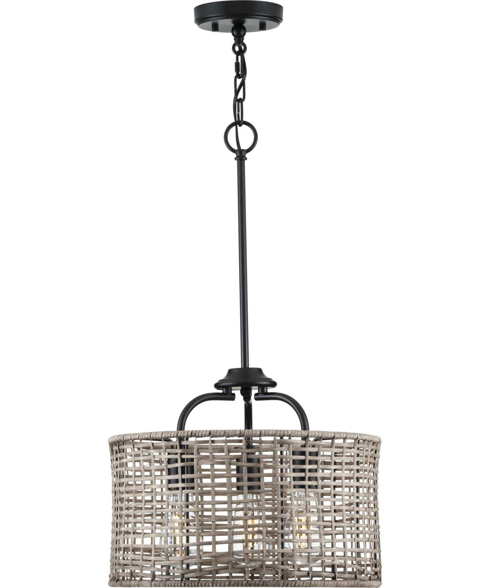 Lavelle 3-Light Mocha finish Rattan Convertible Semi-Flush Ceiling or Hanging Pendant Light Matte Black