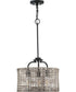 Lavelle 3-Light Mocha finish Rattan Convertible Semi-Flush Ceiling or Hanging Pendant Light Matte Black