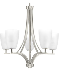 Leap 5-Light Etched Opal Glass Modern Chandelier Light Brushed Nickel