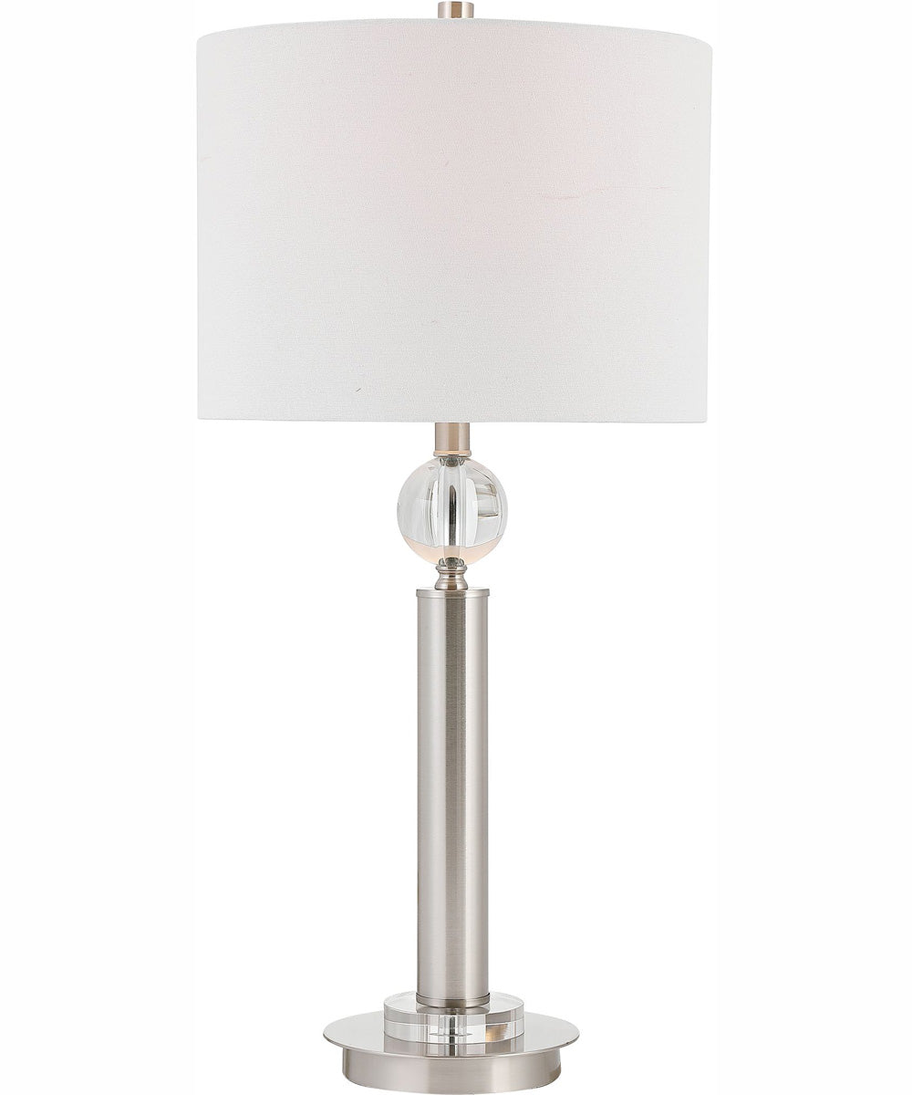 30"H 1-Light Table Lamp Metal and Crystal in Brushed Nickel and Crystal with a Round Shade